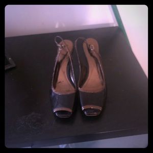 Brown and copper slingback heels